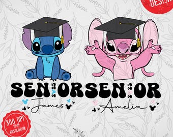 Custom Stitch Angel Senior 2025 Png, Graduation Stitch and Angel Matching Png, Stitch Grad Png, School Graduation Gift, Class Of 2025 Grad