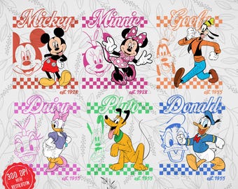 Checkered Mickey Friends PNG: Family Vacation Design (Digital Download)