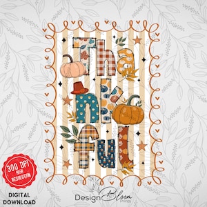 Preppy Fall Thankful Png, Thanksgiving PNG, Give Thanks Jesus, Thanksgiving Design, Thankful Sublimation Digital Download, Thankful Autumn