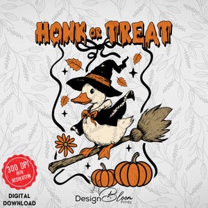Honk or Treat Halloween Goose PNG, Cute Goose Witchy Halloween Png Design, Fall Shirt Png, Spooky Goose png,Retro Halloween Sublimation Png