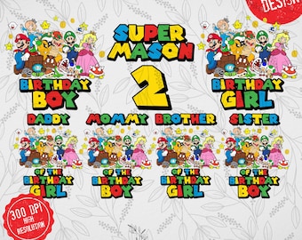 Mario Birthday PNG: Design personalizzato per giocatori di famiglia 1289 (download digitale)