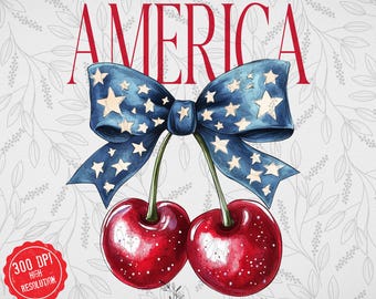 America Cherries PNG: July 4th USA Flag Design (Digital Download)