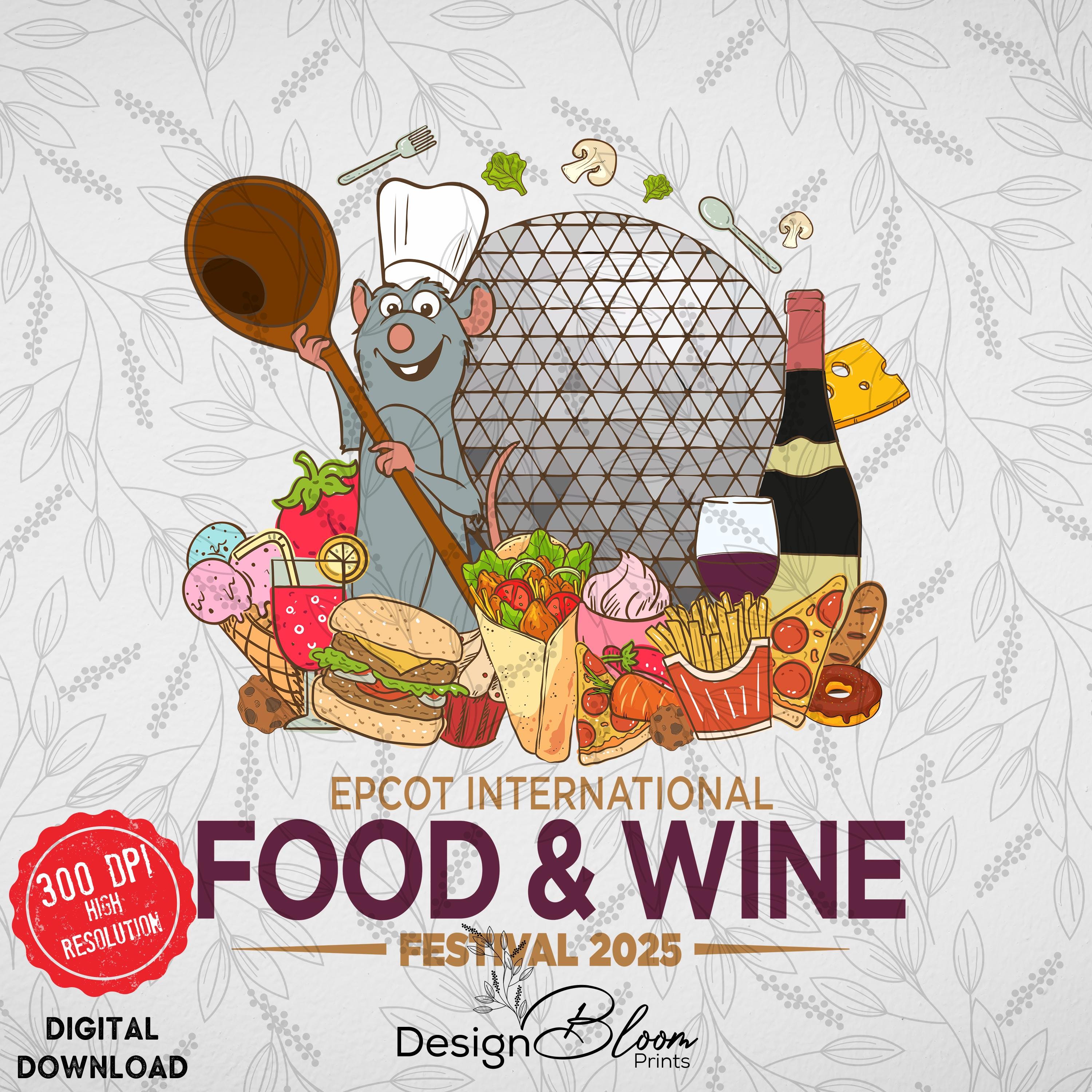 Epcot International Food Wine Festival 2025 Png, Festival Food and Wine Mickey And Friends Chef Png, Drink And Snack, Family Matching Gift