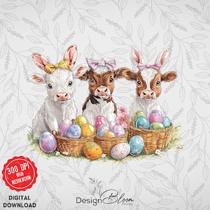 Vaca de las Tierras Altas del Día de Pascua PNG, Linda Vaca de Pascua Png, Retro Pascua Png, Diseño de Sublimación de Feliz Pascua, Descarga Digital