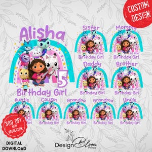 Personalized Gabby Birthday Girl Png Bundle, Birthday Girl Dollhouse Png, Dollhouse Theme Png, Family Png, Party Family Matching PNG