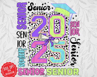 Senior 2025 PNG, Retro Graduation PNG, Sublimation Design, Class of 2025 png, Graduate png, High School Senior Shirt Design, Png Download