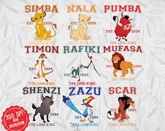 Retro Lion King Characters PNG: Simba, Nala, Timon, Pumbaa (Digital Download)