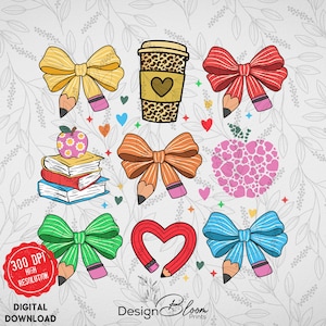 Teacher Coquette Bow PNG, Back to School Png, Preppy Teacher Png, School Pencil Bow Png, Teacher Floral Png, Teacher Groovy Png, School Bow