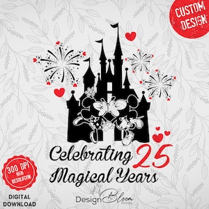 Personnalisé pour célébrer l&#39;année magique PNG, anniversaire de Disneyland Png, Disneyland couple Png, Disneyland Mickey Minnie Png téléchargement numérique