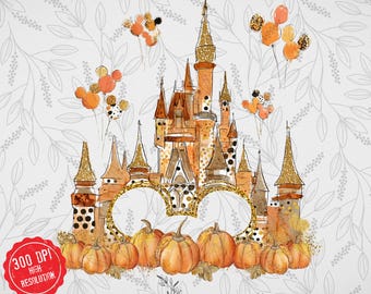 Glitter Autumn Mickey Castle PNG: Fall Vibes, Magical Kingdom (Digital Download
