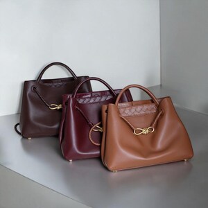 Bolso de mano de piel auténtica lisa / Bolso bandolera pequeño con nudo grande / Bolso de lujo con asa superior para fiestas de noche, artículos esenciales para el día a día