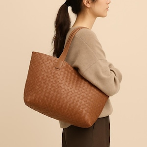 Gewebte Leder Tragetasche | Große, geräumige Handtasche für Arbeit und Reisen | Soft Weave Schultertasche | Lässige Alltag Tragen Geldbörse Strand Korb Tasche