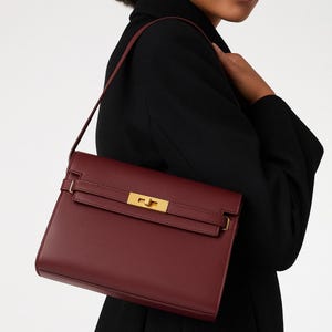 Structured Genuine Leather Shoulder Bag | Elegant Brown Crossbody Purse | Minimalist Top Handle Messenger Handbag Work Date Everyday Use Bag