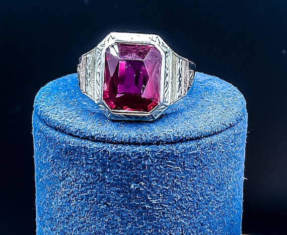 Huge Ruby Solitare Tri Color Golds Statement Ring - image 1