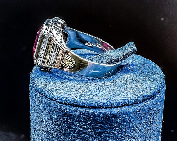 Huge Ruby Solitare Tri Color Golds Statement Ring - image 3