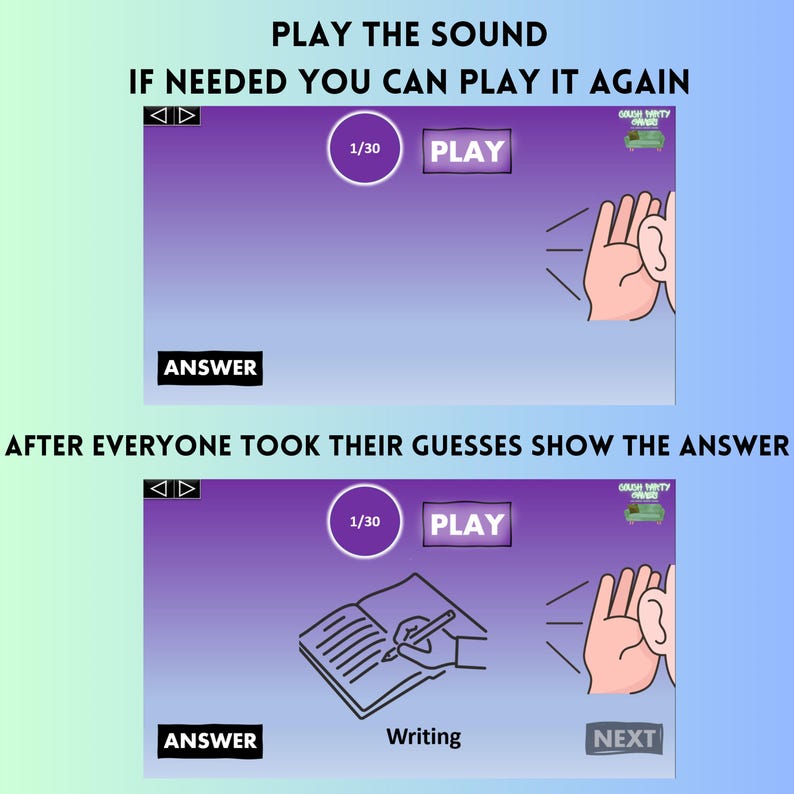 GUESS The SOUND Game | 30 Rounds | Sound Quiz | Family Party Game | Digital Audio Game | Virtual Game Night | Mac & PC | Built on PowerPoint image 3
