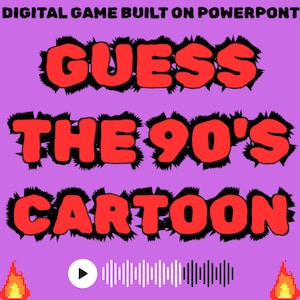 Adivina el programa de dibujos animados de los 90 / Juego de adivinanzas de canciones digitales / 30 rondas / Juegos familiares / Trivial musical / Juego de Zoom / Cuestionario infantil de los 90 / Juego de PowerPoint