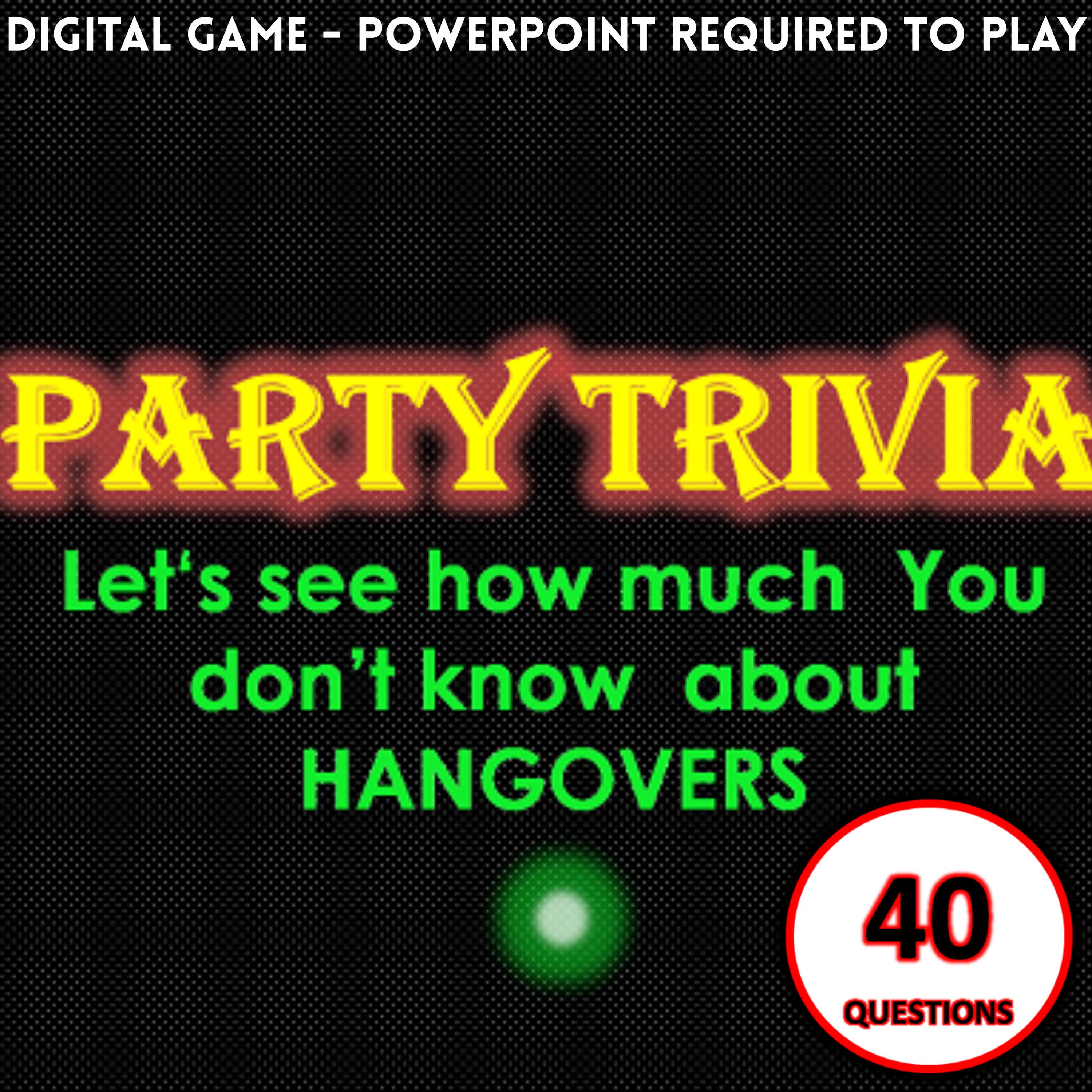 HANGOVER PARTY GAME | 3 Rounds & 40 Questions | Digital Pub Quiz | Trivia Night | For Party, Friends, Work, Zoom Meetings | PowerPoint game