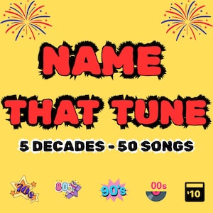 Name That Tune - Decades | 5 Decades - 50 Songs | Song Guessing Game | Name That Tune | Digital Party Game | Zoom | PC & Mac | PowerPoint