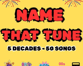 Name That Tune - Decades | 5 Decades - 50 Songs | Song Guessing Game | Name That Tune | Digital Party Game | Zoom | PC & Mac | PowerPoint