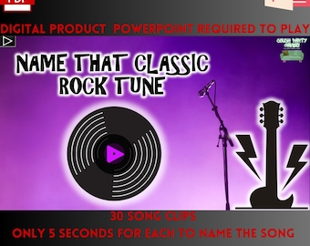 NAME THAT TUNE Game| Classic Rock| 30 Rounds & 30 Songs| 5 Seconds Each Song| Digital  Music Party Game| Rock Trivia| Music Quiz| Powerpoint