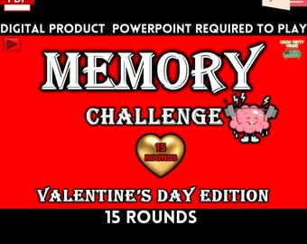 MEMORY CHALLENGE VALENTINE'S Game | 15 Rounds | Valentine's Day edition | Virtual Family Game Night | Party Game | Couples Game|  PowerPoint