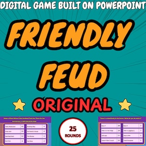 Friendly Feud PowerPoint Game – 25 Rounds– Original Editable Trivia Game – Digital Download – Party, Classroom, Game Night, Zoom Meeting Fun
