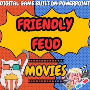 Friendly Feud Game | 20 Rounds | Movies & TV Shows Edition | Powerpoint Games | Customizable | Virtual | Party | Editable Trivia Night Game