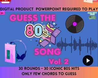 GUESS The 80s SONG GAME vol.2 | 30 Rounds & 30 Songs | Only Few Chords | Digital 80s Music Party Game | 80s Trivia | Music Quiz | Powerpoint