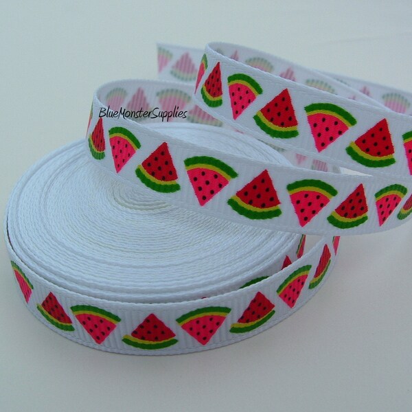 5 Yards 3/8 Inch White Watermelon Grosgrain Ribbon FREE SHIPPING With 6 Or More Items
