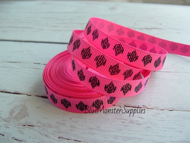 5 Yards 38 Inch Hot Pink Fleur De Lis Grosgrain Ribbon CLEARANCE