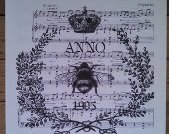 NEW french market anno 1905 french bee french crown on vintage sheet music