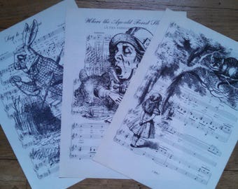 alice in wonderland vintage sheet music lot of 3