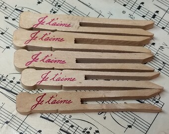 french market je t'aime french wood clothes pins set of 5 valentine's day