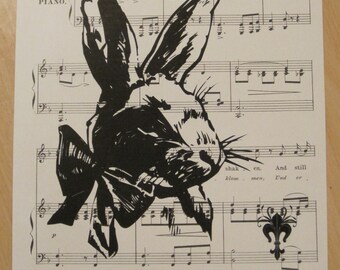 french market french bunny on vintage sheet music