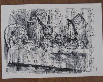 alice in wonderland tea party on vintage sheet music