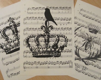 french market crowns vintage sheet music design 4 lot of 3