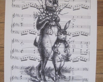 french market le lapin bunny on vintage sheet music