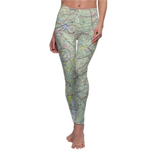 Womens Sectional Chart Leggings - Aviation-Inspired Activewear for Pilots