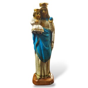 Vintage Terracotta Mother Mary Figurine | 1940s Religious Icon | Hand-Painted Statue