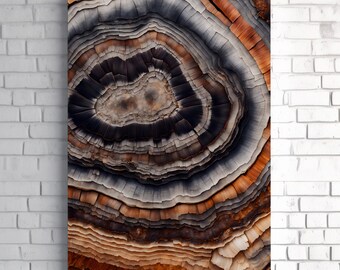 Arte mural con anillos de geoda - Impresión en lienzo de naturaleza abstracta - Decoración en tonos tierra para hogares modernos - Estilo minimalista orgánico