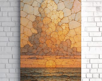 Sunset Mosaic Abstract Canvas Wall Art - Vibrant Sunset Landscape Print | Modern Colorful Home Decor | Coastal Wall Art Gift