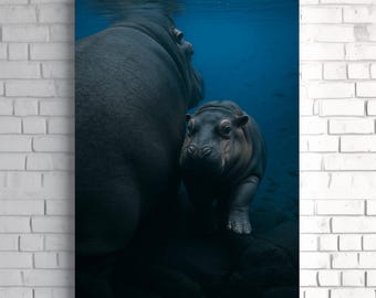 Underwater Baby Hippo Print - Whimsical Animal Photography - Nursery Wall Art - Gentle Nature Decor - Ocean Safari Baby Gift