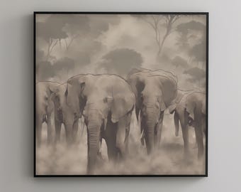 Elephant Wall Art Safari Elephant Canvas - African Wildlife Animal Poster for Rustic Jungle Home Decor | Nature Print for Animal Lovers