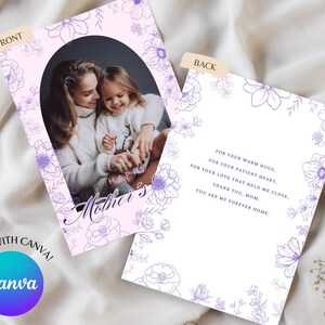 Plantilla de tarjeta fotográfica para el Día de la Madre: tarjeta floral imprimible y editable, regalo para mamá, abuela, tarjeta para mamá, tarjeta de felicitación, tarjeta floral