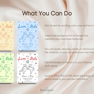 Printable bohemian wedding card featuring hand-drawn cats