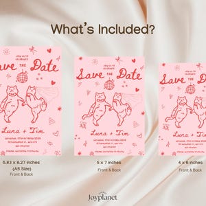 Modern minimal save the date template with cute dancing cats