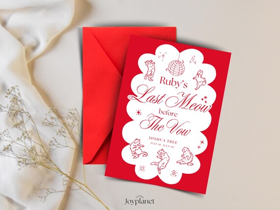 Bachelorette Invitation - Last Meow Before the Vow Template, Funny Last toast invite, Canva Editable, Cat Themed Party Card, Bridal Shower