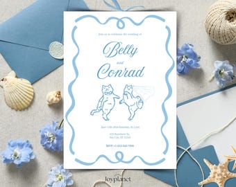 Whimsical Cat Wedding Invitation – The Summer I Turned Wedding card, Editable Canva Template, Funny cute Hand Drawn Dancing Cats, Cute card