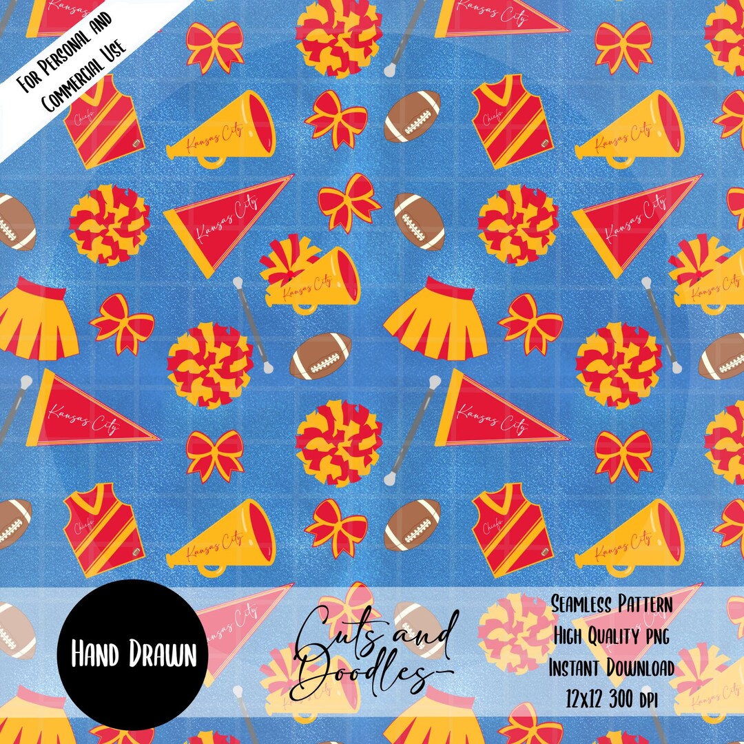 Yellow Cheer Pattern Cheerleader Seamless Pattern Game Day Football Digital Paper (300 Dpi ...
